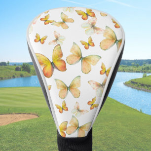 Pretty orange butterfly driver golf head cover