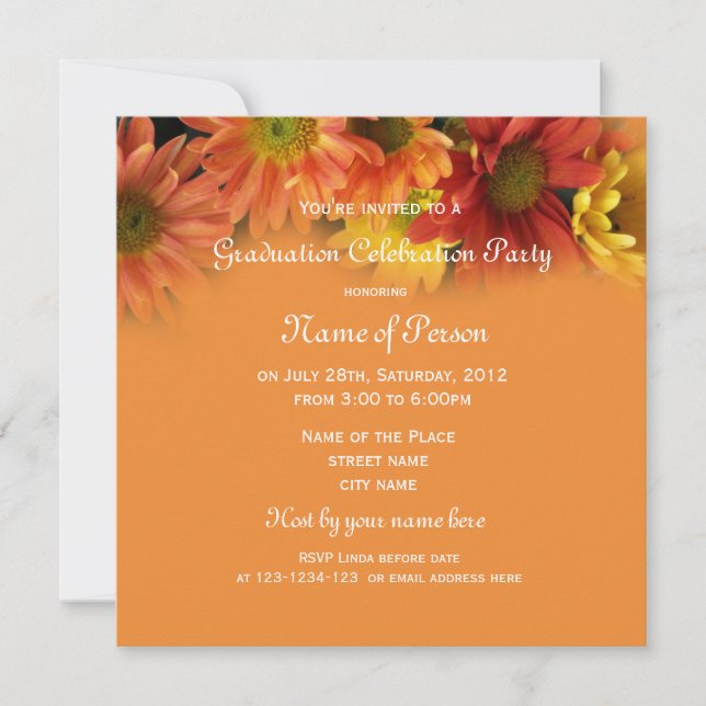 pretty orange daisy flowers graduation invitation (Front)