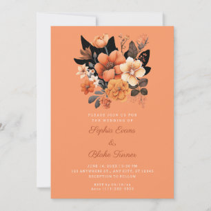 Pretty Orange Floral Bouquet Fall Orange Wedding Invitation