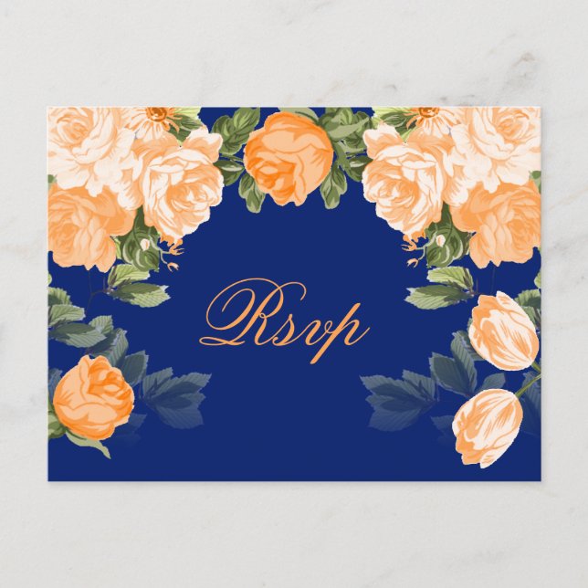 Pretty Orange Floral on Navy Blue Postcard (Front)
