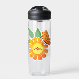 Pretty Orange Flower and Butterfly Mum Water Bottle
