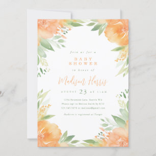 Pretty Orange Flowers Baby Shower Invitation