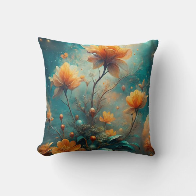 Pretty Orange Flowers  Cushion (Front)