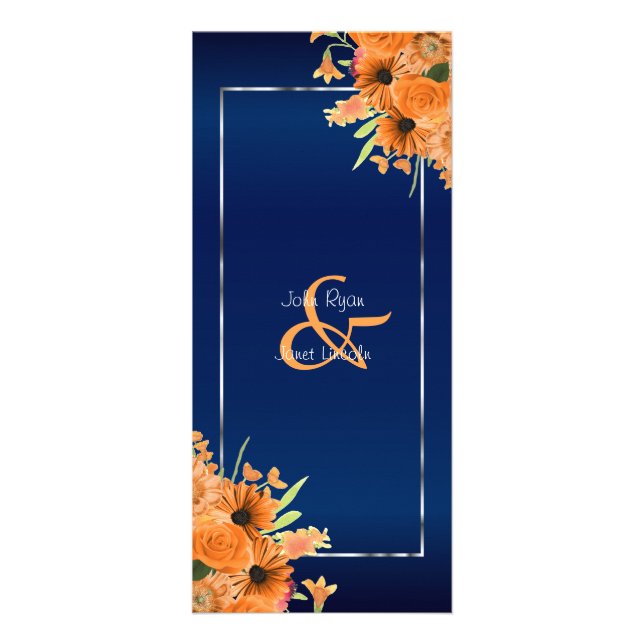 Pretty Orange Flowers on Navy Blue - Program Rack Card (Front)