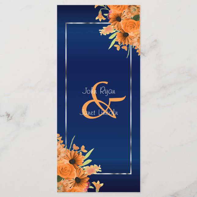 Pretty Orange Flowers on Navy Blue Programme (Front)