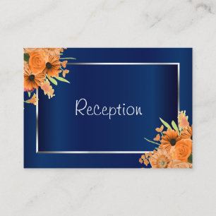Pretty Orange Flowers on Navy Blue - Reception Enclosure Card