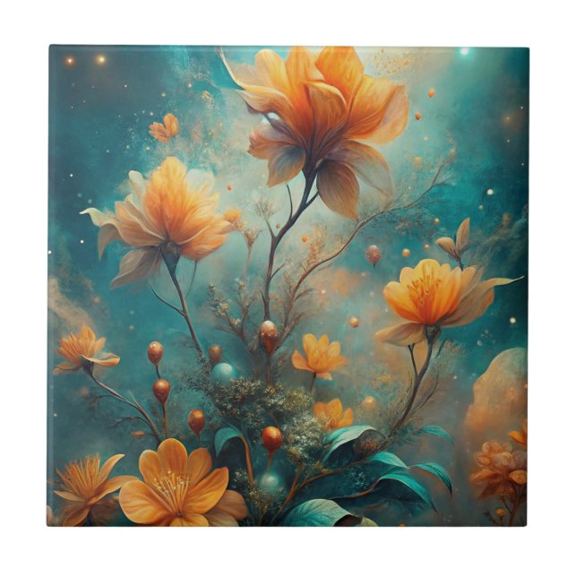 Pretty Orange Flowers  Tile (Front)