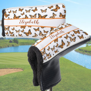 Pretty orange monarch butterfly with custom name golf head cover