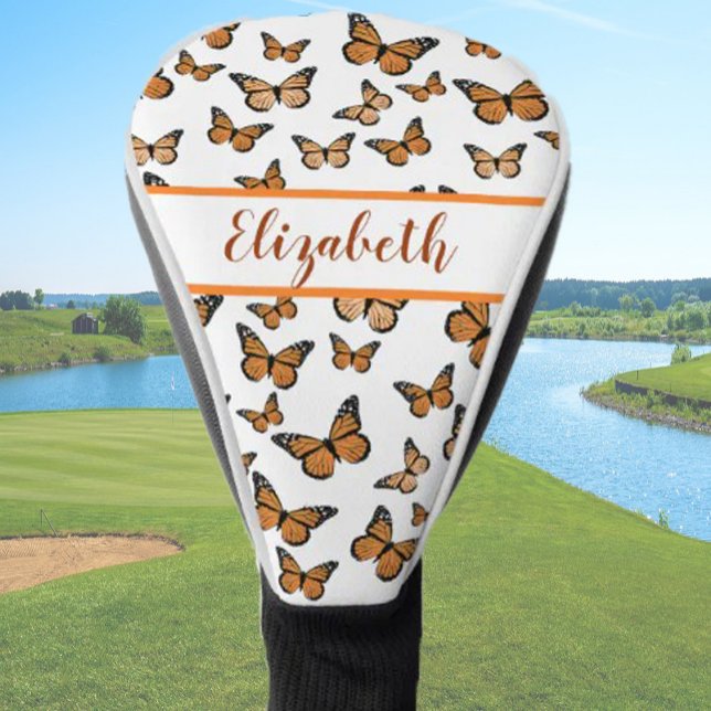 Pretty orange monarch butterfly with custom name  golf head cover (Creator Uploaded)