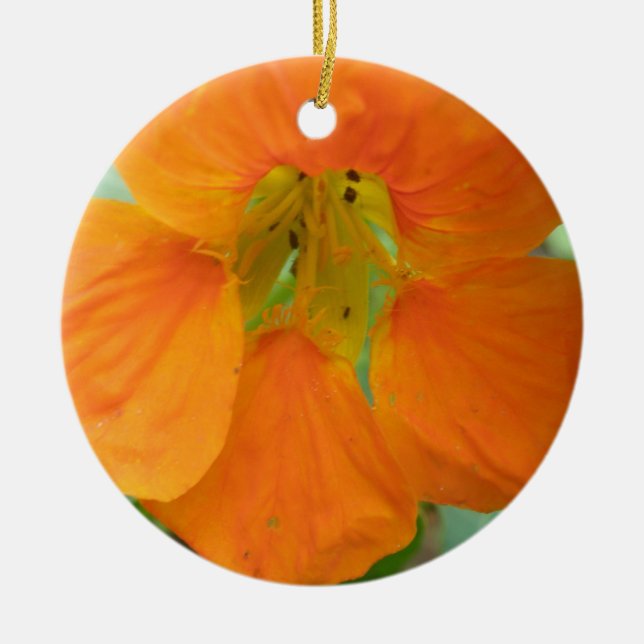 Pretty Orange Nasturtium Custom Birthday Ceramic Tree Decoration (Front)