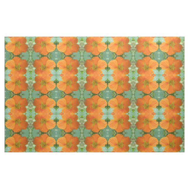 Pretty Orange Nasturtium Flower Floral Patterned Fabric (Fat Quarter)