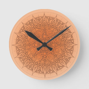 Pretty Orange Oriental Design Round Clock
