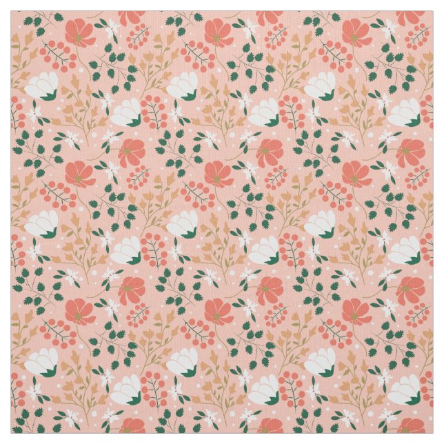 Pretty Orange Pink Floral Fabric (Swatch)