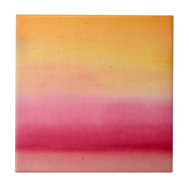 Pretty Orange Pink Watercolor Tile (Front)