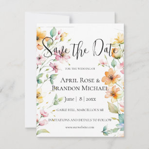 Pretty Orange Pink Watercolor Wildflowers Save The Date