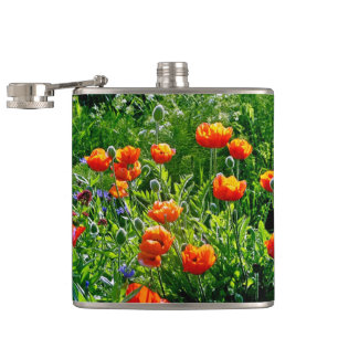 Pretty orange poppies hip flask