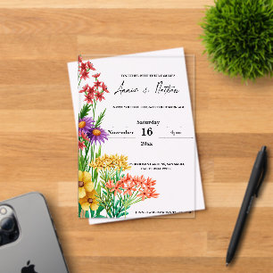 Pretty Orange Purple Wildflowers Floral Wedding Acrylic Invitations