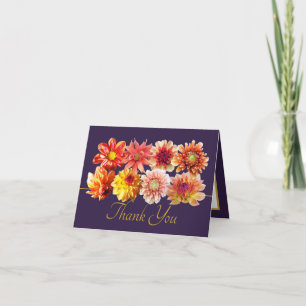 Pretty Orange/Red Dahlias Floral Bouquet Thank You Card