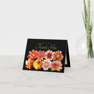 Pretty Orange/Red Dahlias Floral Bouquet Thank You Card