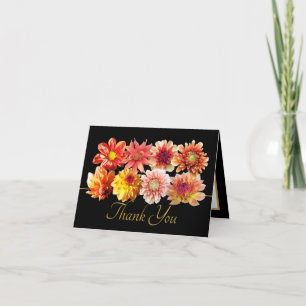 Pretty Orange/Red Dahlias Floral Bouquet Thank You Card