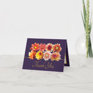 Pretty Orange/Red Dahlias Floral Bouquet Thank You Card