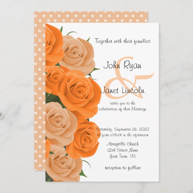 Pretty Orange Rose Flower Wedding Invitations (Front/Back)