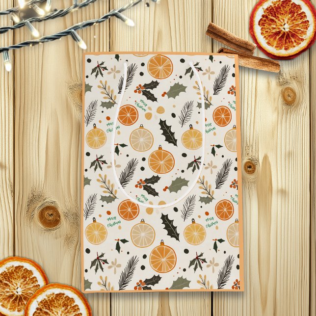 Pretty Orange Slices and Pine Christmas Medium Gift Bag (Creator Uploaded)