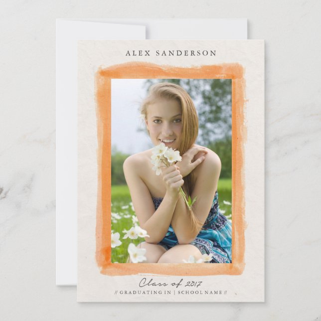 Pretty Orange Watercolor Border Graduation Photo Announcement (Front)