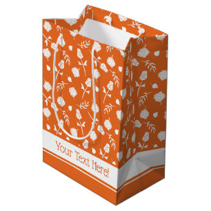 Pretty Orange White Roses Rosebud Floral Print Medium Gift Bag