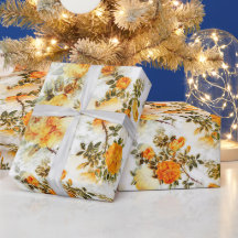 PRETTY ORANGE & YELLOW FLORAL ON WHITE WRAPPING