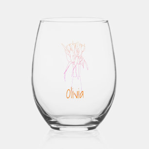Pretty Original Flower Tulip Outline Illustration Stemless Wine Glass