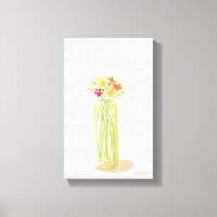 Pretty Original Watercolor Flowers On Canvas Print