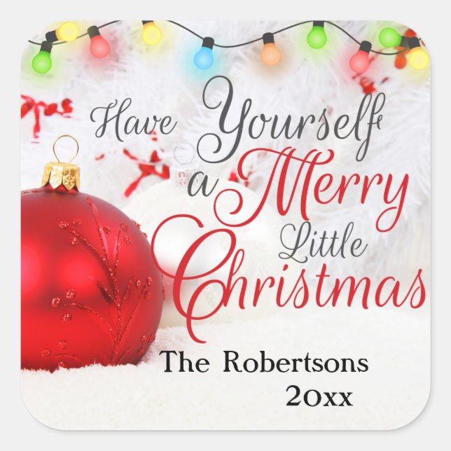 Pretty Ornament Merry Little Christmas Custom Square Sticker (Front)