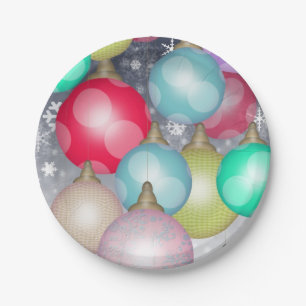 Pretty Ornaments Christmas Holiday Paper Plates
