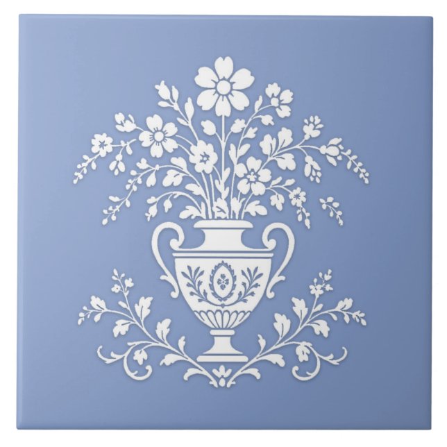 Pretty Ornate Blue and White Ceramic Tile. Tile (Front)