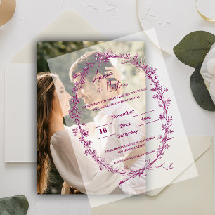 Pretty Ornate Intricate Burgundy Frame Wedding Vellum Invitations