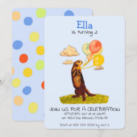 Pretty Otter Holding Party Balloons Invitation