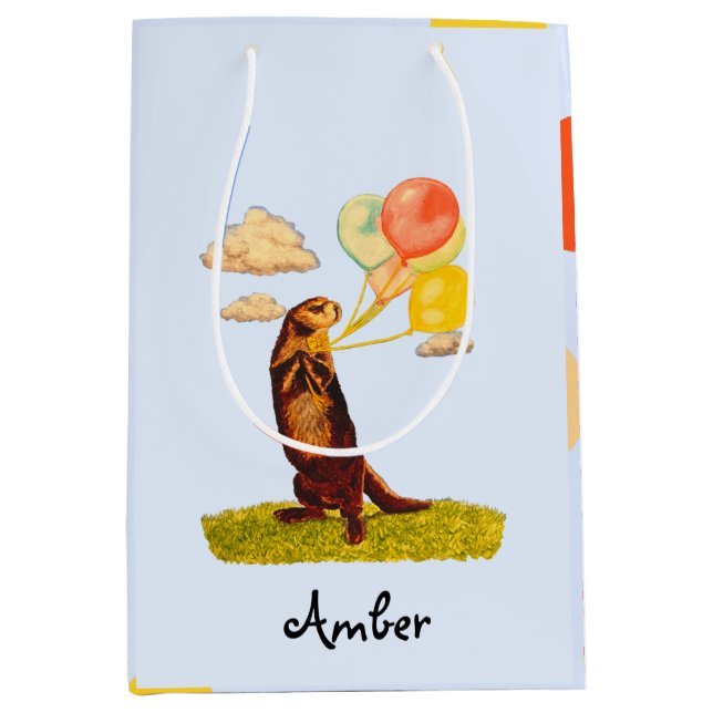 Pretty Otter with Balloons Illustrated Medium Gift Bag (Front)