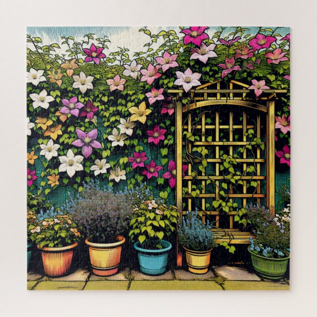 Pretty Outdoor Trellis and Pots of Plants Jigsaw Puzzle (Vertical)