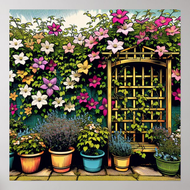 Pretty Outdoor Trellis and Pots of Plants Poster (Front)
