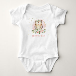 Pretty Owl Baby Girl Watercolor Blush Pink Floral Bodysuit