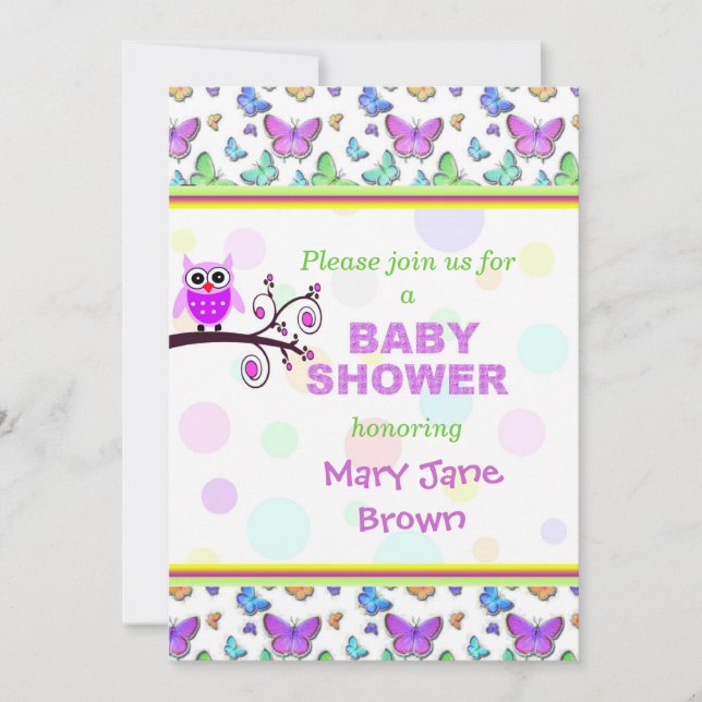 Pretty Owl Baby Shower Invitation (Front)