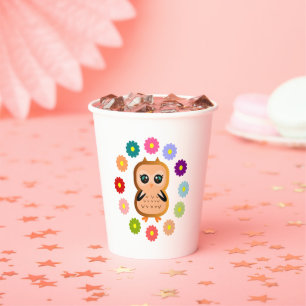 Pretty Owl Cute Kawaii Girly Cartoon Illustration Paper Cups