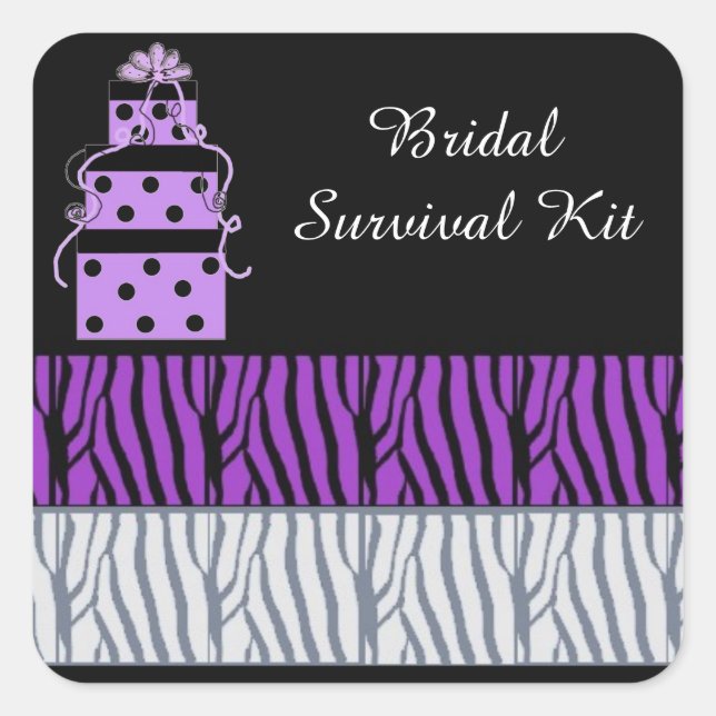 Pretty Packages and Zebra Stripes Bridal Square Sticker (Front)
