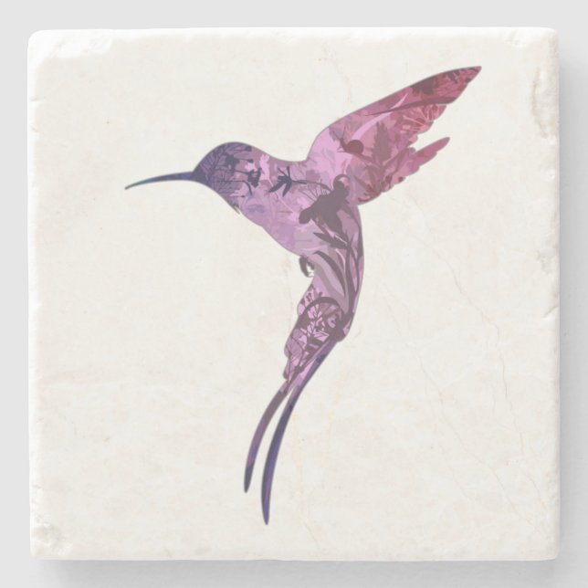 Pretty painted hummingbird stone coaster (Front)