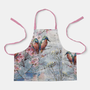 Pretty Painted Kingfishers and Flowers Apron