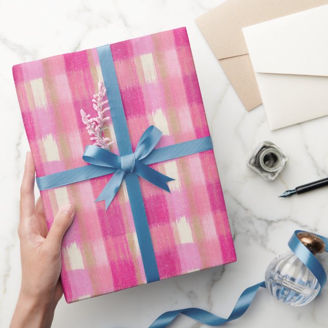 Pretty Painted Pink Plaid Wrapping Paper Roll    (Gifting)