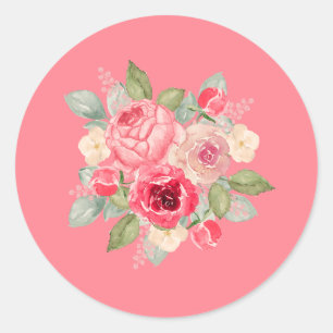 Pretty Painted Pink Roses Floral Bouquet Classic Round Sticker