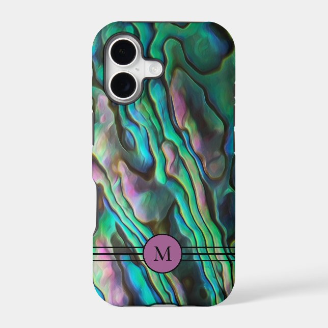 Pretty Painterly Paua Abalone Initial Phone Case (Back)