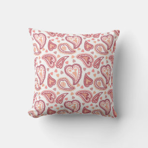 Pretty Paisley Hearts Valentines Love Throw Pillow